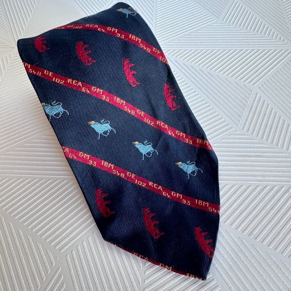 Vintage Stock Market Silk Novelty Tie Bears Bulls London Motif USA